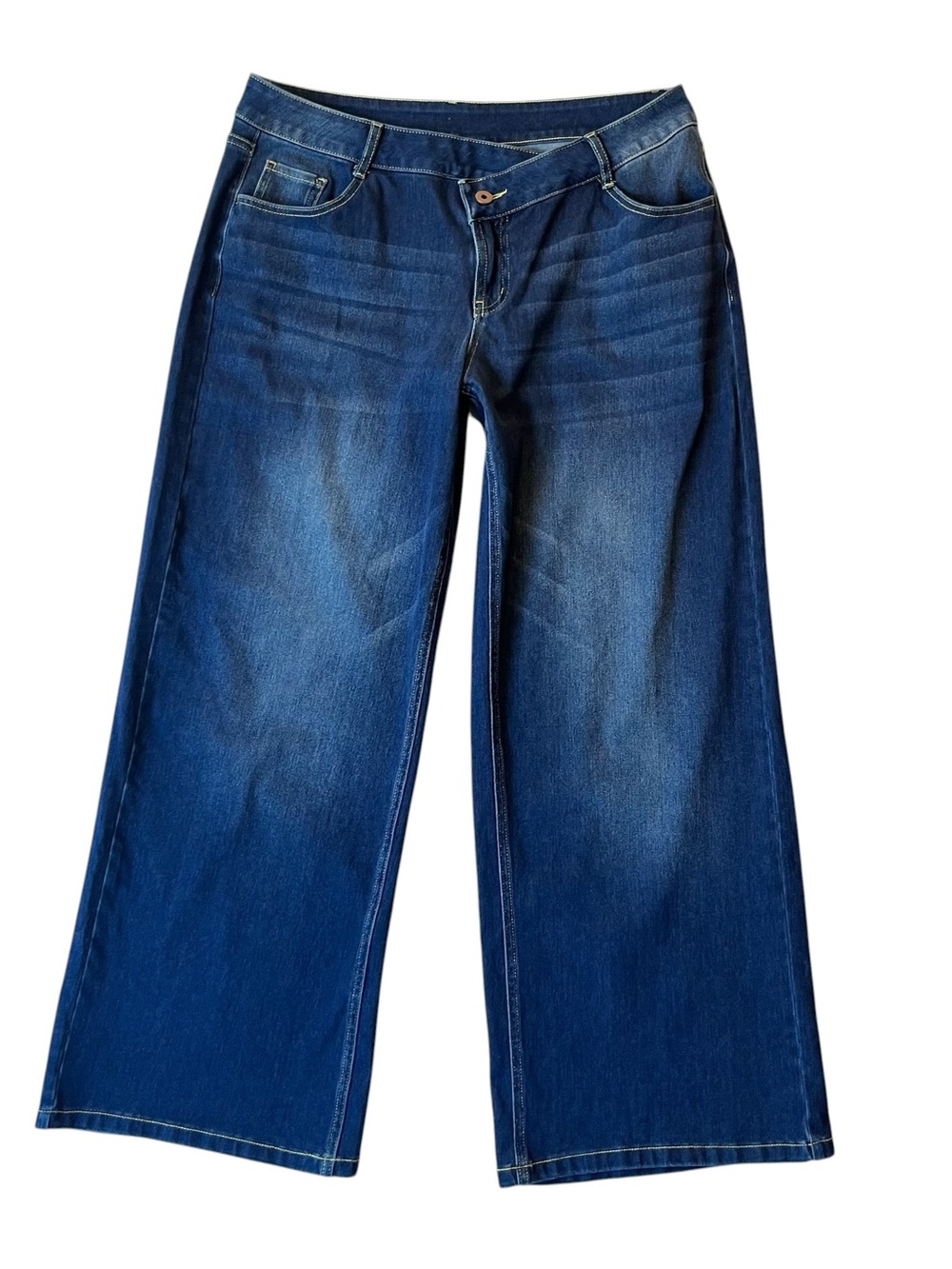 Halara Wide leg jeans XL Flex Asymmetric Low rise Dark blue wash Stretch Womens